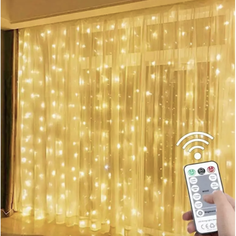 Світлодіодна гірлянда-штора LED Light SF-19 (3×2 м, тепле світло, USB + пульт) - Функціональність без переплат