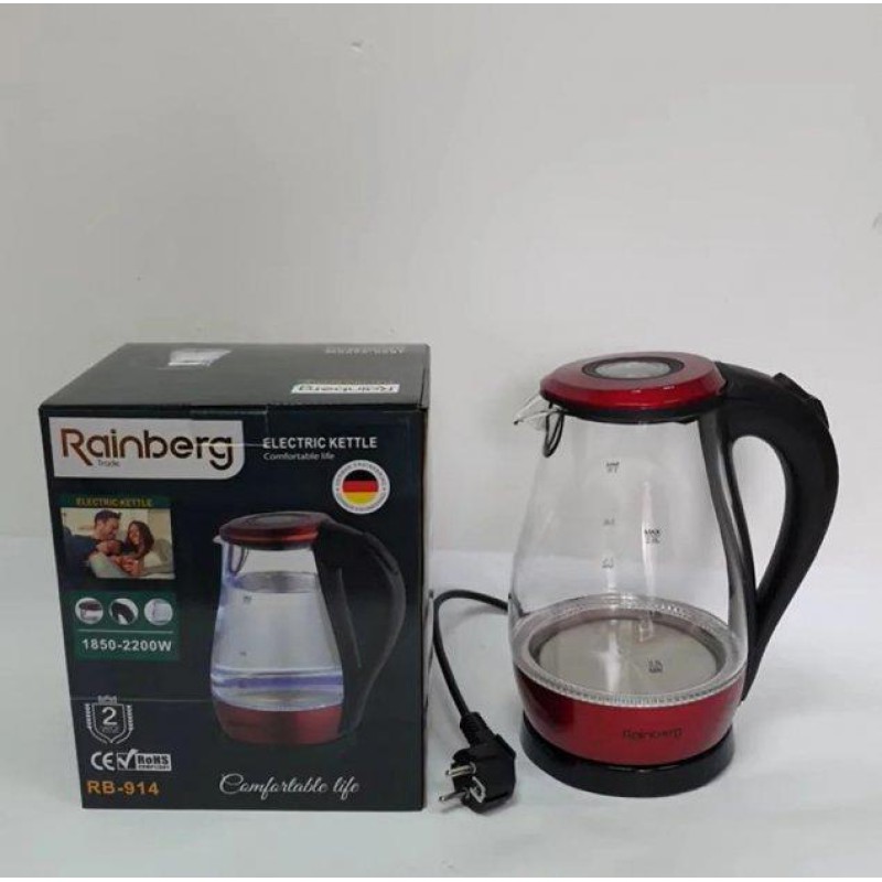 Скляний електрочайник Rainberg RB-914 (2 л, 1850 Вт, LED-підсвітка) - Вигідне рішення для кожного