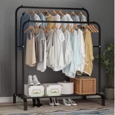 Подвійна підлогова вішалка для одягу та взуття Loft Rack (чорна)