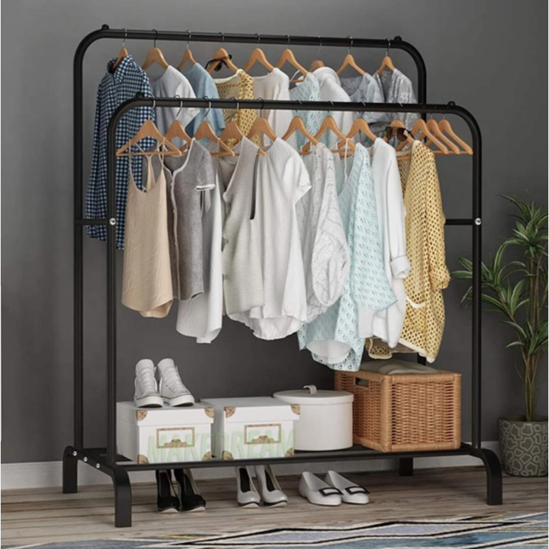 Подвійна підлогова вішалка для одягу та взуття Loft Rack (чорна) - Практичний вибір за бюджетною вартістю