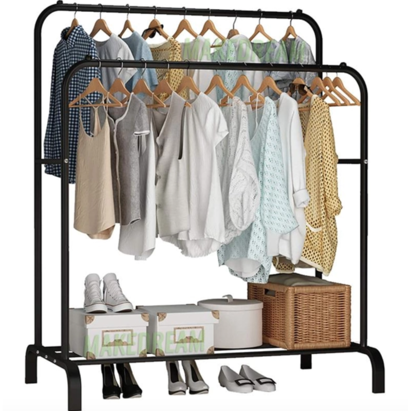 Подвійна підлогова вішалка для одягу та взуття Loft Rack (чорна) - Практичний вибір за бюджетною вартістю