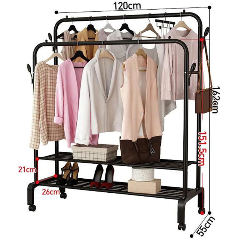 Подвійна підлогова вішалка для одягу та взуття Loft Rack (чорна) - Практичний вибір за бюджетною вартістю