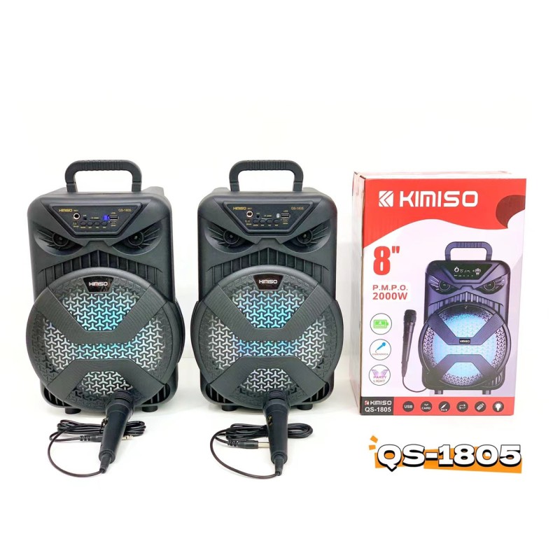 Портативна колонка Kimiso QS-1805 (8", з дротовим мікрофоном) - Те, що потрібно — без зайвих витрат