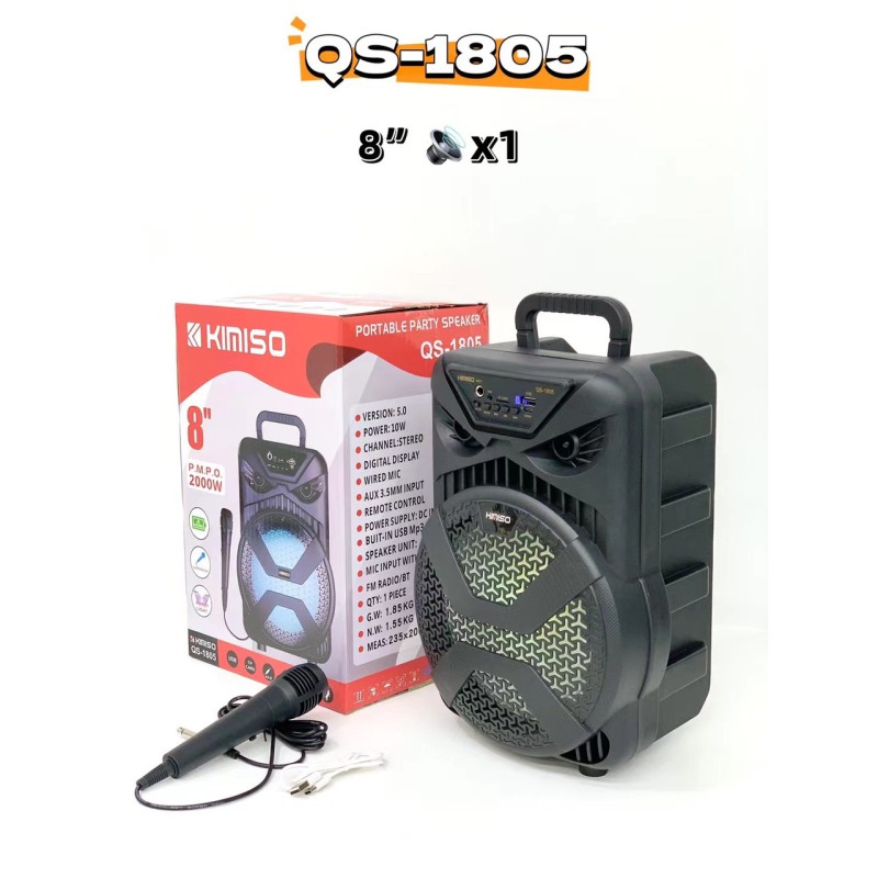 Портативна колонка Kimiso QS-1805 (8", з дротовим мікрофоном) - Те, що потрібно — без зайвих витрат