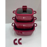 Набір квадратних каструль Higher Kitchen HK-323 (червоний, з силіконовими кришками)