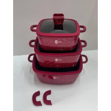 Набір квадратних каструль Higher Kitchen HK-323 (червоний, з силіконовими кришками)