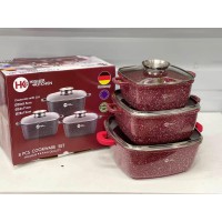 Набір каструль Higher Kitchen HK-302 (червоний, з гранітним антипригарним покриттям)