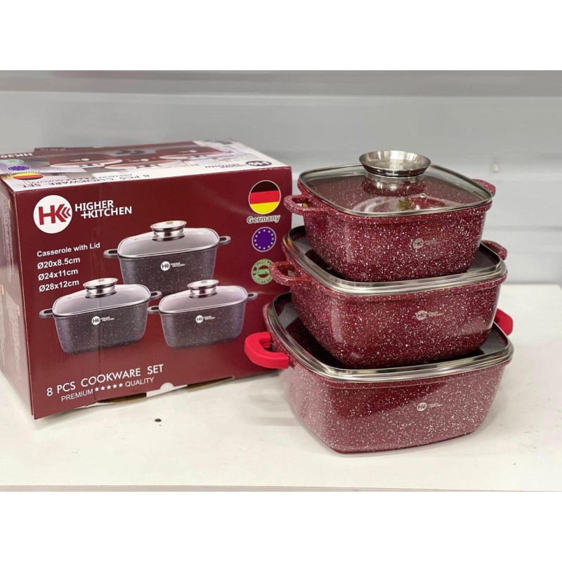 Набір каструль Higher Kitchen HK-302 (червоний, з гранітним антипригарним покриттям) - Максимум можливостей за мінімум витрат
