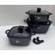 Набір квадратних каструль Higher Kitchen HK-323 (чорний, з силіконовими кришками та 5-шаровим дном) - Максимум можливостей за мінімум витрат