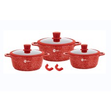 Набір каструль Higher Kitchen HK-325 (червоний, з антипригарним гранітним покриттям)
