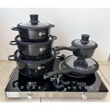 Набір посуду Higher Kitchen НК-316 (12 предметів, чорний, з гранітним антипригарним покриттям)