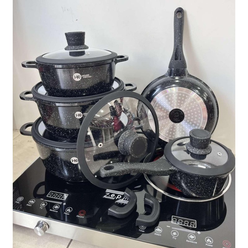 Набір посуду Higher Kitchen НК-316 (12 предметів, чорний, з гранітним антипригарним покриттям) - Раціональний вибір для авто