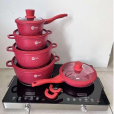 Набір посуду Higher Kitchen НК-316 (12 предметів, червоний, з гранітним антипригарним покриттям)