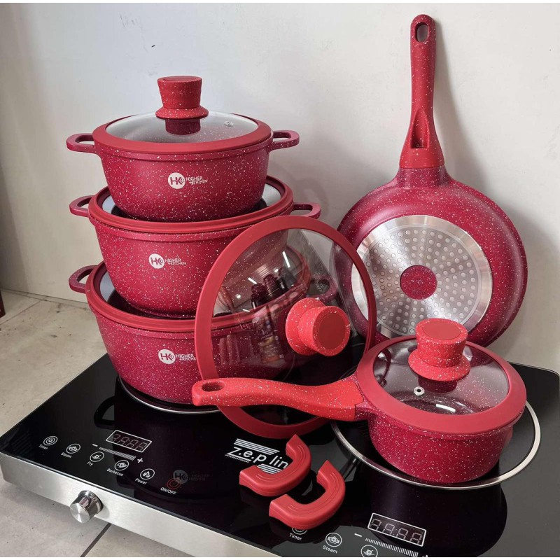 Набір посуду Higher Kitchen НК-316 (12 предметів, червоний, з гранітним антипригарним покриттям) - Функціональність без переплат